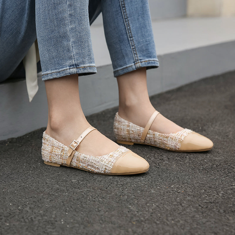 Damskie Jesienne Płaskie Buty Z Kwadratowym Noskiem Z Klamrą Paska Wsuwany Design