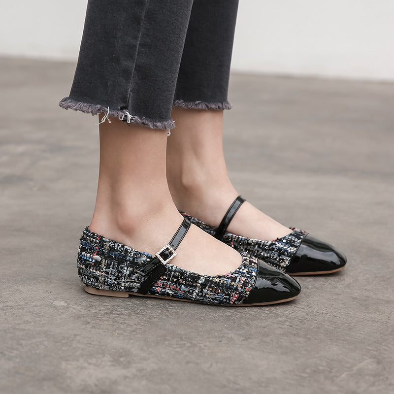 Damskie Jesienne Płaskie Buty Z Kwadratowym Noskiem Z Klamrą Paska Wsuwany Design