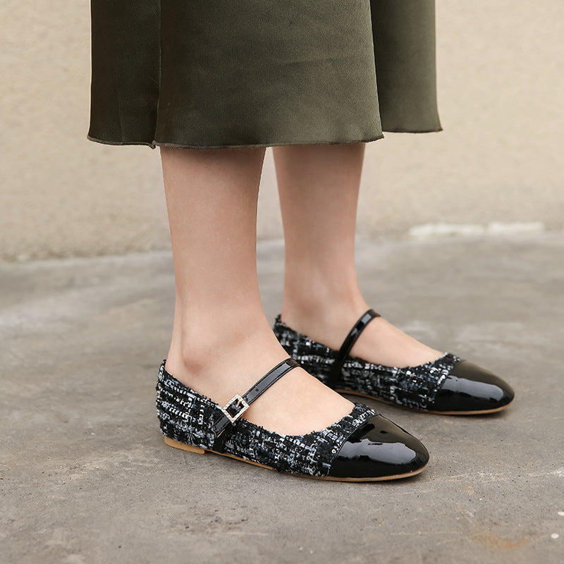 Damskie Jesienne Płaskie Buty Z Kwadratowym Noskiem Z Klamrą Paska Wsuwany Design