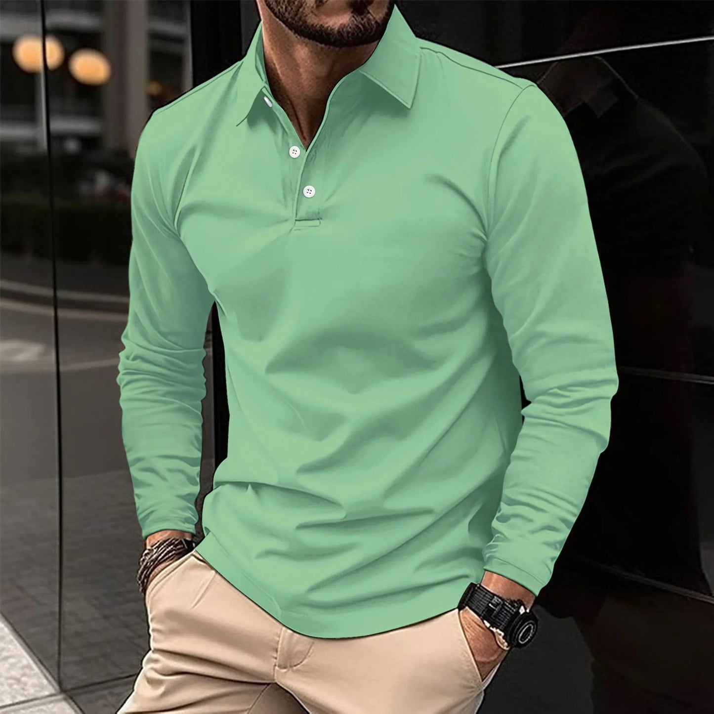 Męska Koszulka Polo z Długim Rękawem Slim Fit – Lekka, Oddychająca