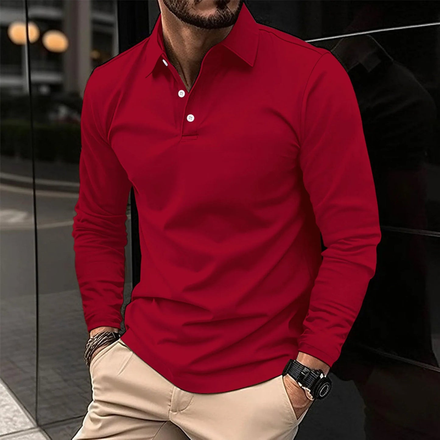 Męska Koszulka Polo z Długim Rękawem Slim Fit – Lekka, Oddychająca