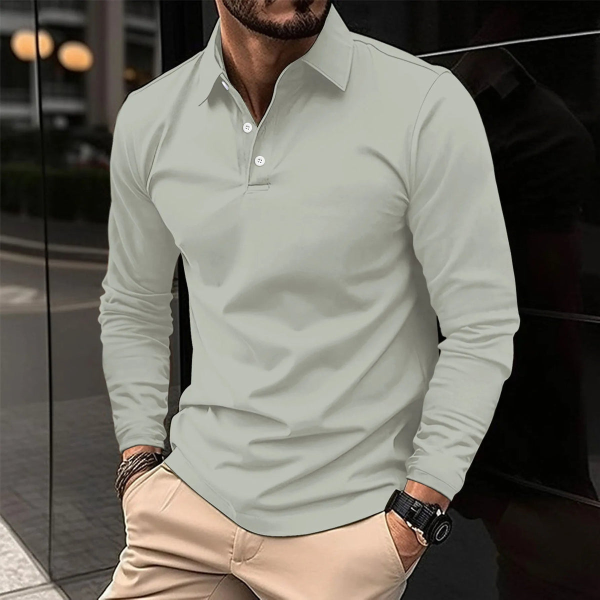 Męska Koszulka Polo z Długim Rękawem Slim Fit – Lekka, Oddychająca