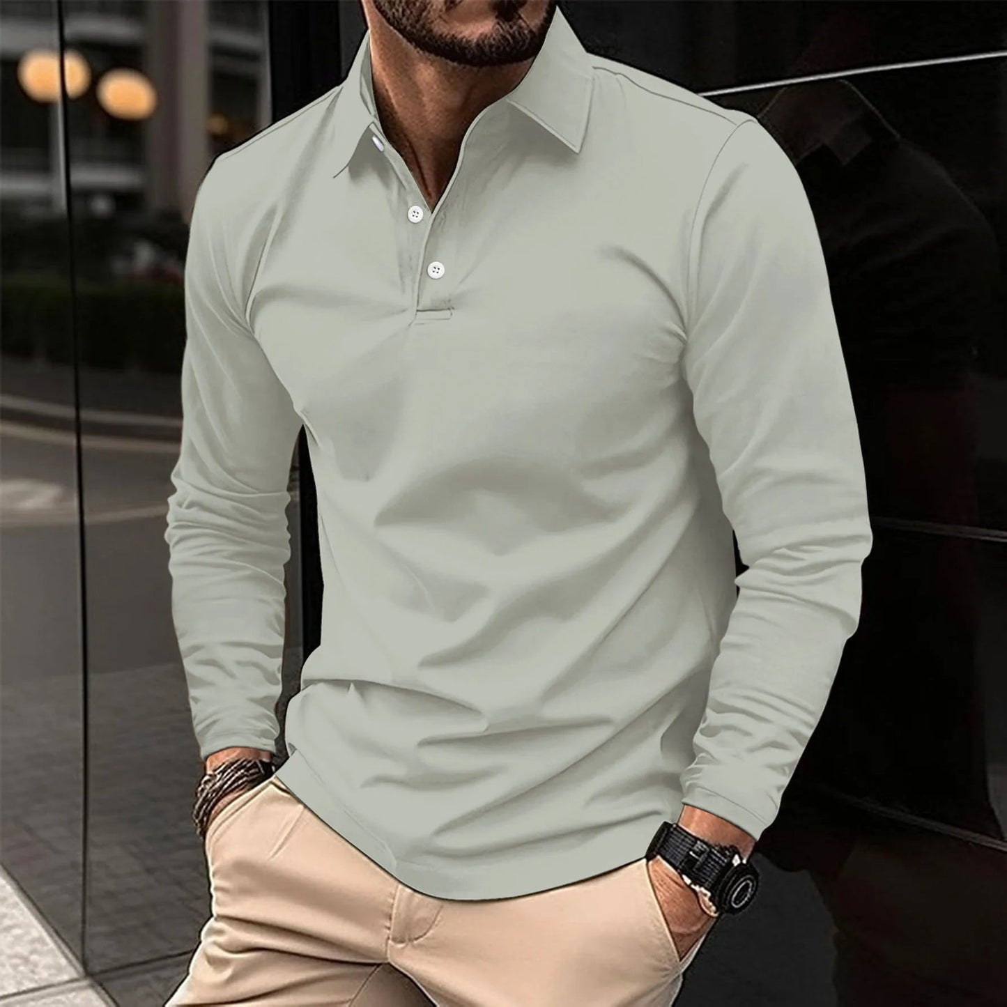 Męska Koszulka Polo z Długim Rękawem Slim Fit – Lekka, Oddychająca