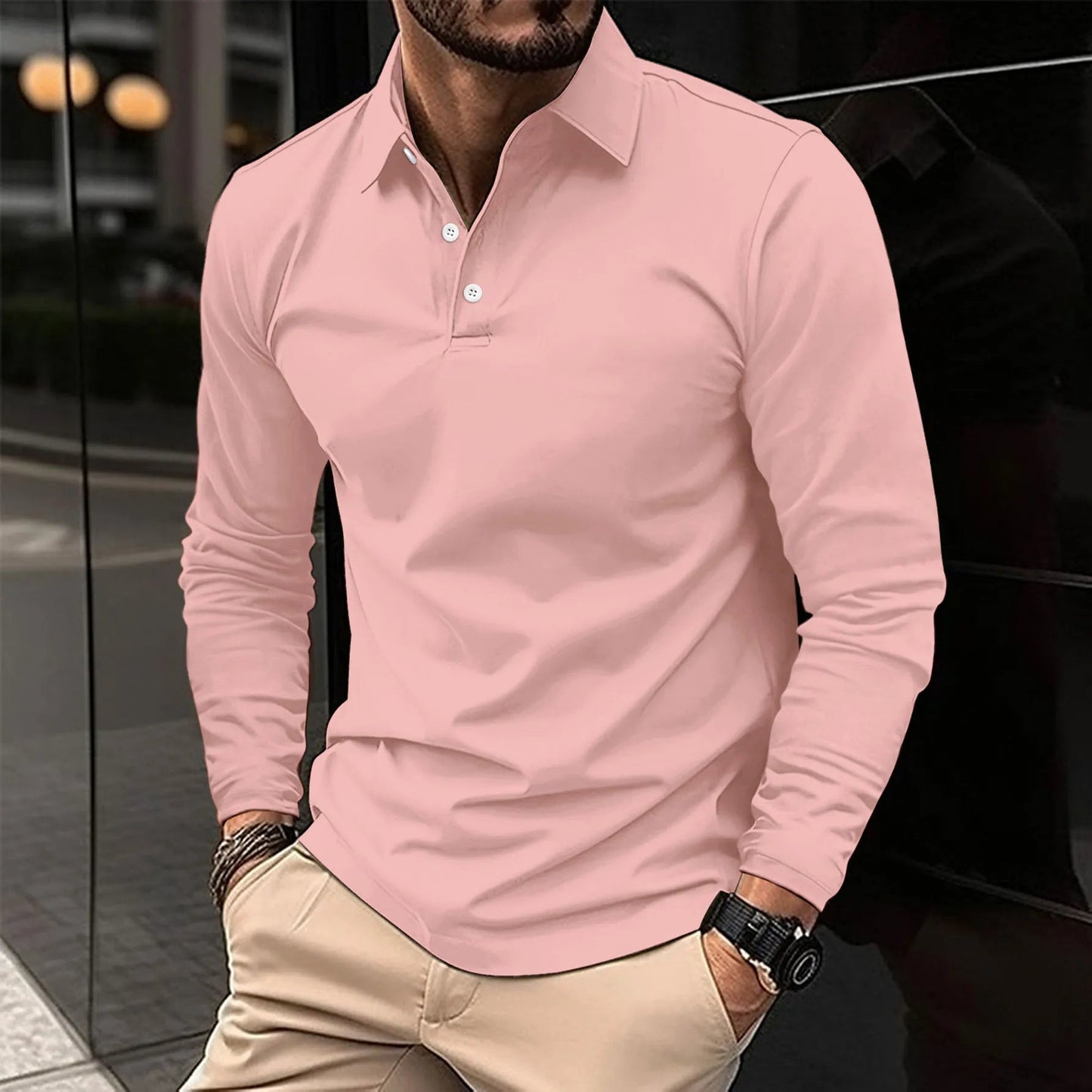 Męska Koszulka Polo z Długim Rękawem Slim Fit – Lekka, Oddychająca
