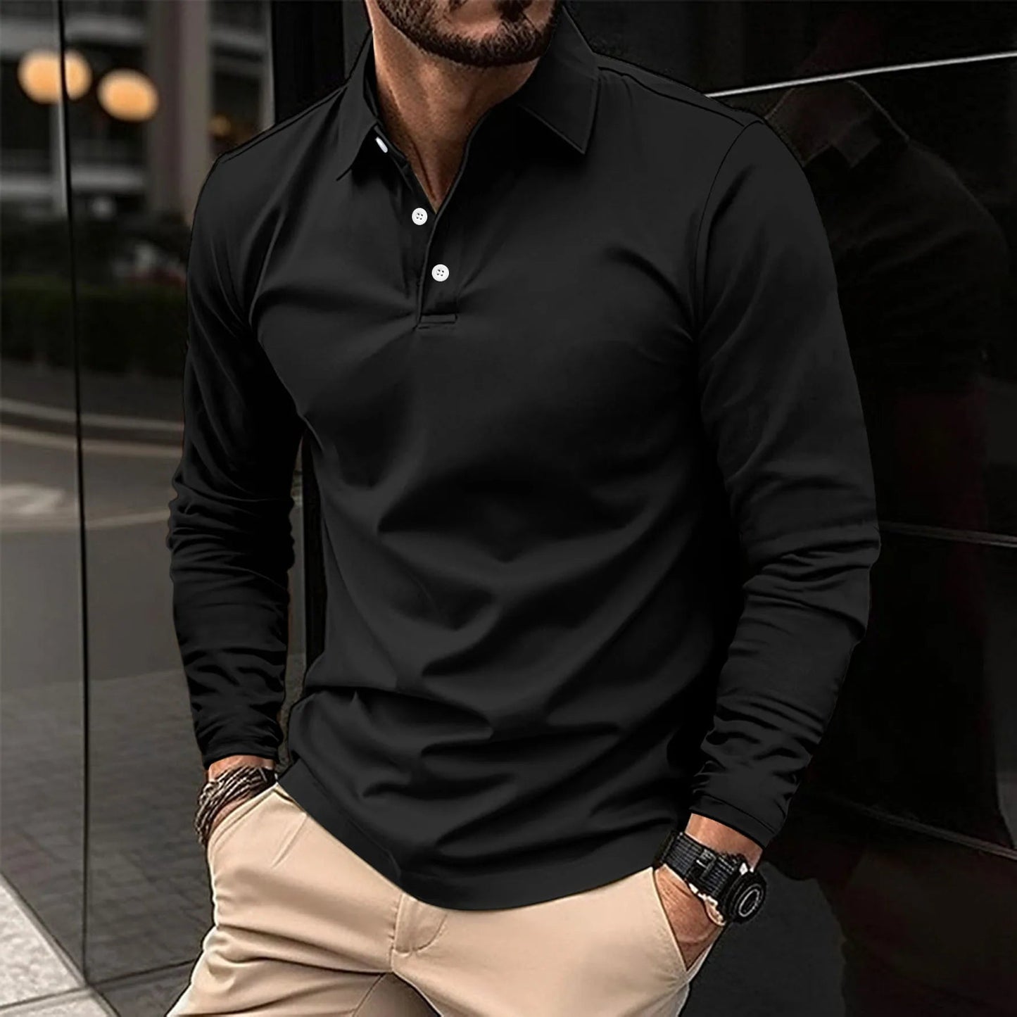 Męska Koszulka Polo z Długim Rękawem Slim Fit – Lekka, Oddychająca