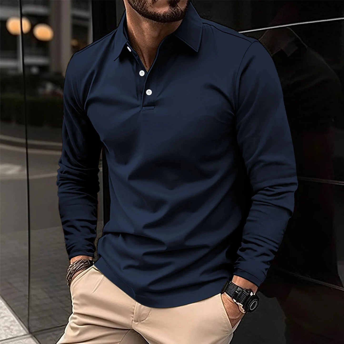 Męska Koszulka Polo z Długim Rękawem Slim Fit – Lekka, Oddychająca