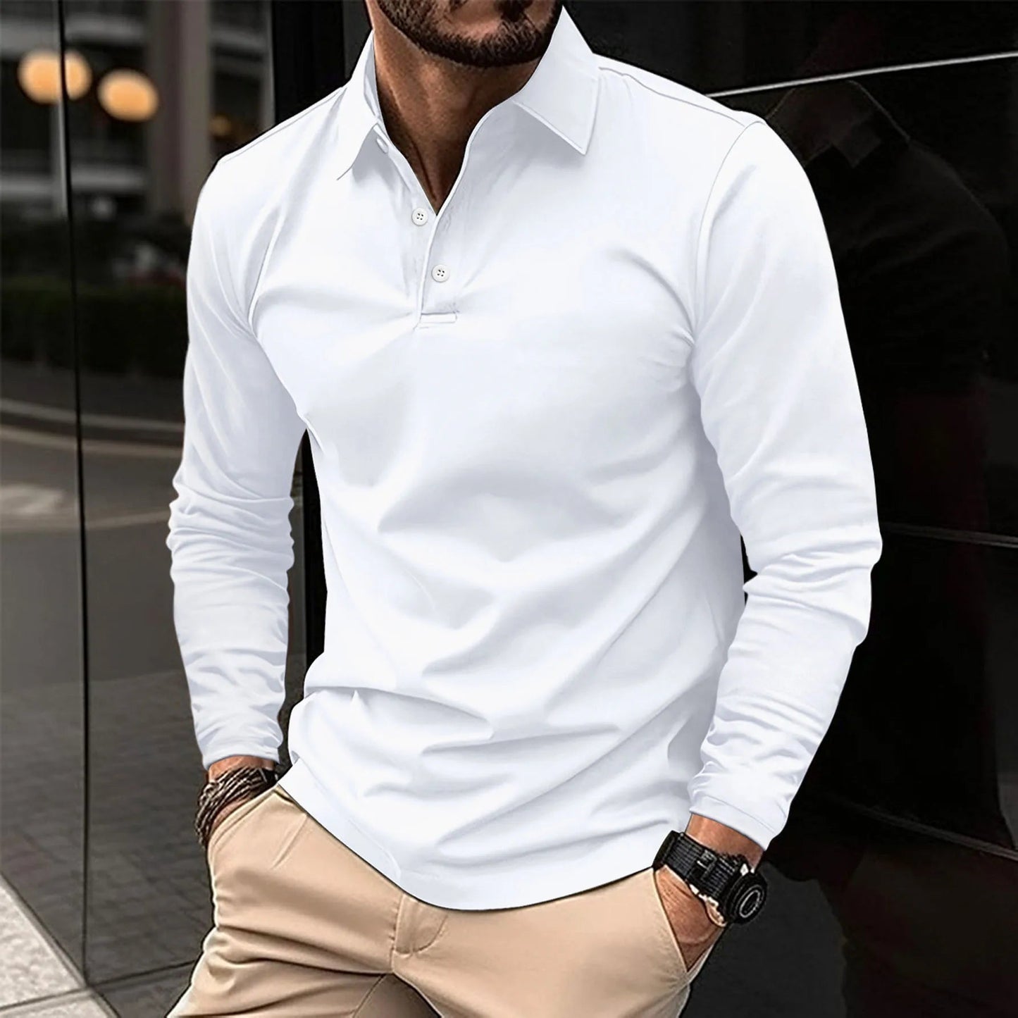 Męska Koszulka Polo z Długim Rękawem Slim Fit – Lekka, Oddychająca