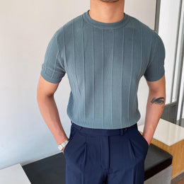 Męski T-shirt z Krótkim Rękawem – Luźny Krój, Lekki, Wsuwany, Okrągły Dekolt