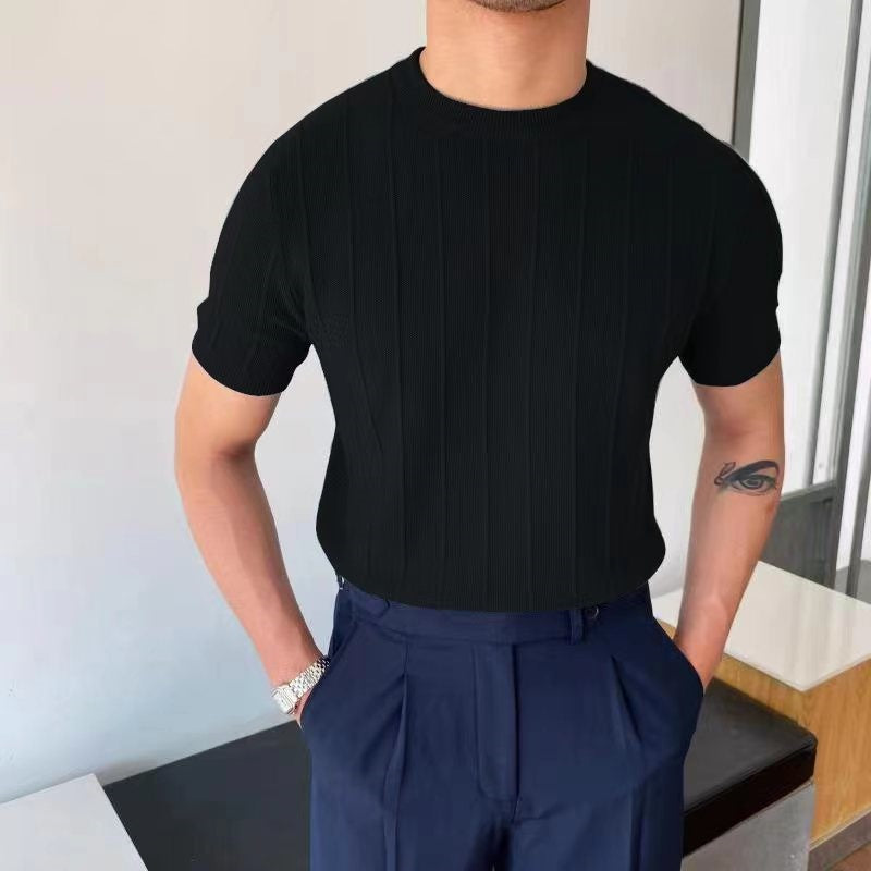 Męski T-shirt z Krótkim Rękawem – Luźny Krój, Lekki, Wsuwany, Okrągły Dekolt
