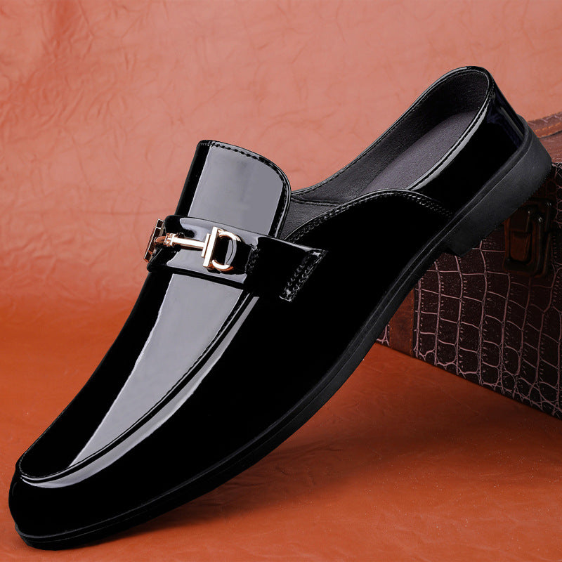 Męskie Wiosenne Letnie Półkapcie Cholewka Mikrofibra Lakierowana Metalowy Detal Slip-On Niski Obcas