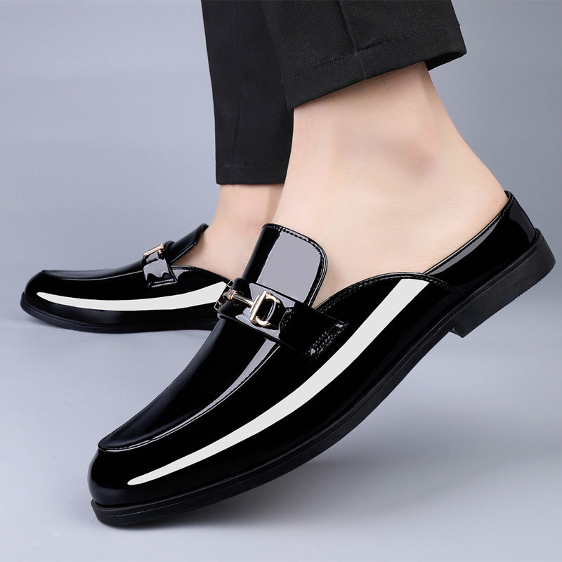Męskie Wiosenne Letnie Półkapcie Cholewka Mikrofibra Lakierowana Metalowy Detal Slip-On Niski Obcas
