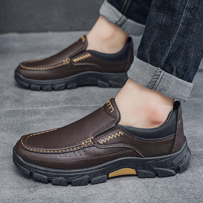 Męskie Jesienne Buty Biznesowe PU Slip-On Gumowa Podeszwa Niski Obcas Okrągły Nosek