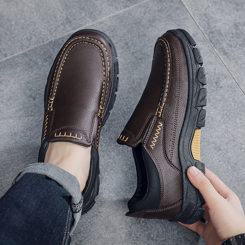 Męskie Jesienne Buty Biznesowe PU Slip-On Gumowa Podeszwa Niski Obcas Okrągły Nosek