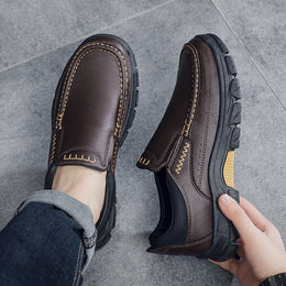 Męskie Jesienne Buty Biznesowe PU Slip-On Gumowa Podeszwa Niski Obcas Okrągły Nosek