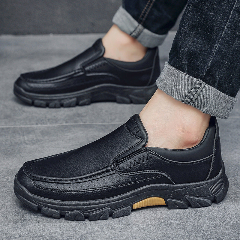 Męskie Jesienne Buty Biznesowe PU Slip-On Gumowa Podeszwa Niski Obcas Okrągły Nosek