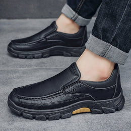 Męskie Jesienne Buty Biznesowe PU Slip-On Gumowa Podeszwa Niski Obcas Okrągły Nosek