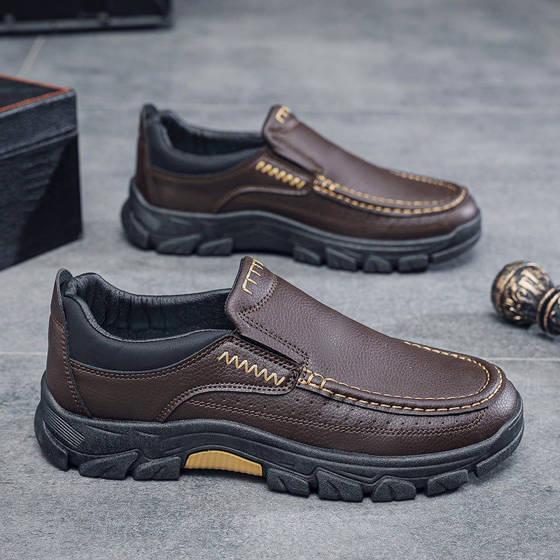 Męskie Jesienne Buty Biznesowe PU Slip-On Gumowa Podeszwa Niski Obcas Okrągły Nosek