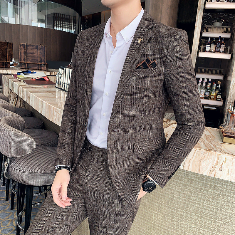 Meskie Dwuczesiowe Garnitur W Krate, Slim Fit, Dopasowane Spodnie