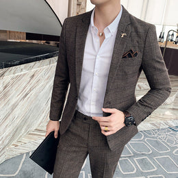 Meskie Dwuczesiowe Garnitur W Krate, Slim Fit, Dopasowane Spodnie