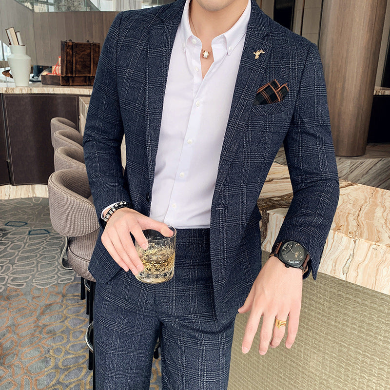 Meskie Dwuczesiowe Garnitur W Krate, Slim Fit, Dopasowane Spodnie