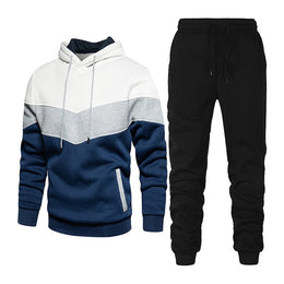 Meskie Wiosenny Komplet Sportowy Patchwork, Bluza Z Kapturem Z Dlugim Rekawem I Spodnie, Dwuczesiowy