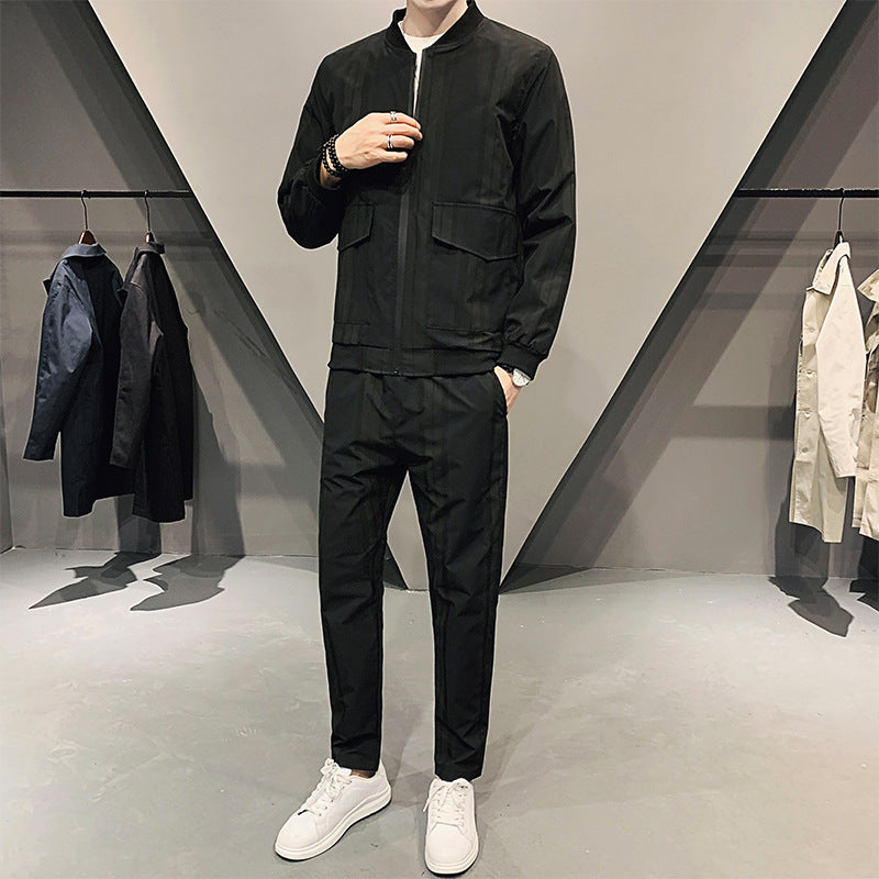 Męski Zestaw Sportowy – Slim Fit, Dwuczęściowy, Bluza z Długim Rękawem i Spodnie