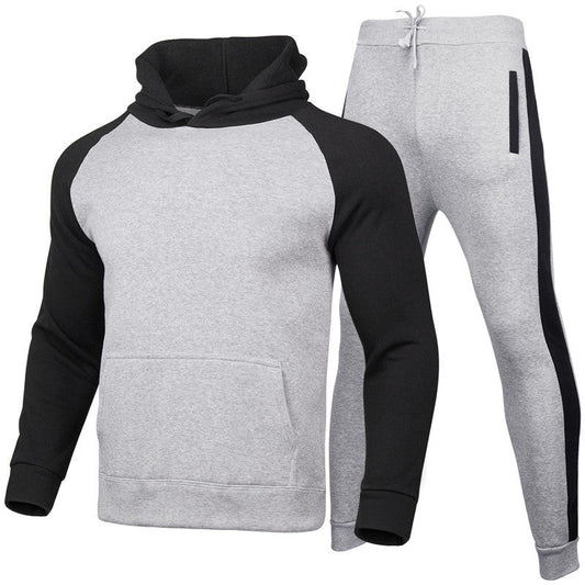 Męski Dres Dwuczęściowy – Bluza z Kapturem, Luźne Spodnie, Color Block