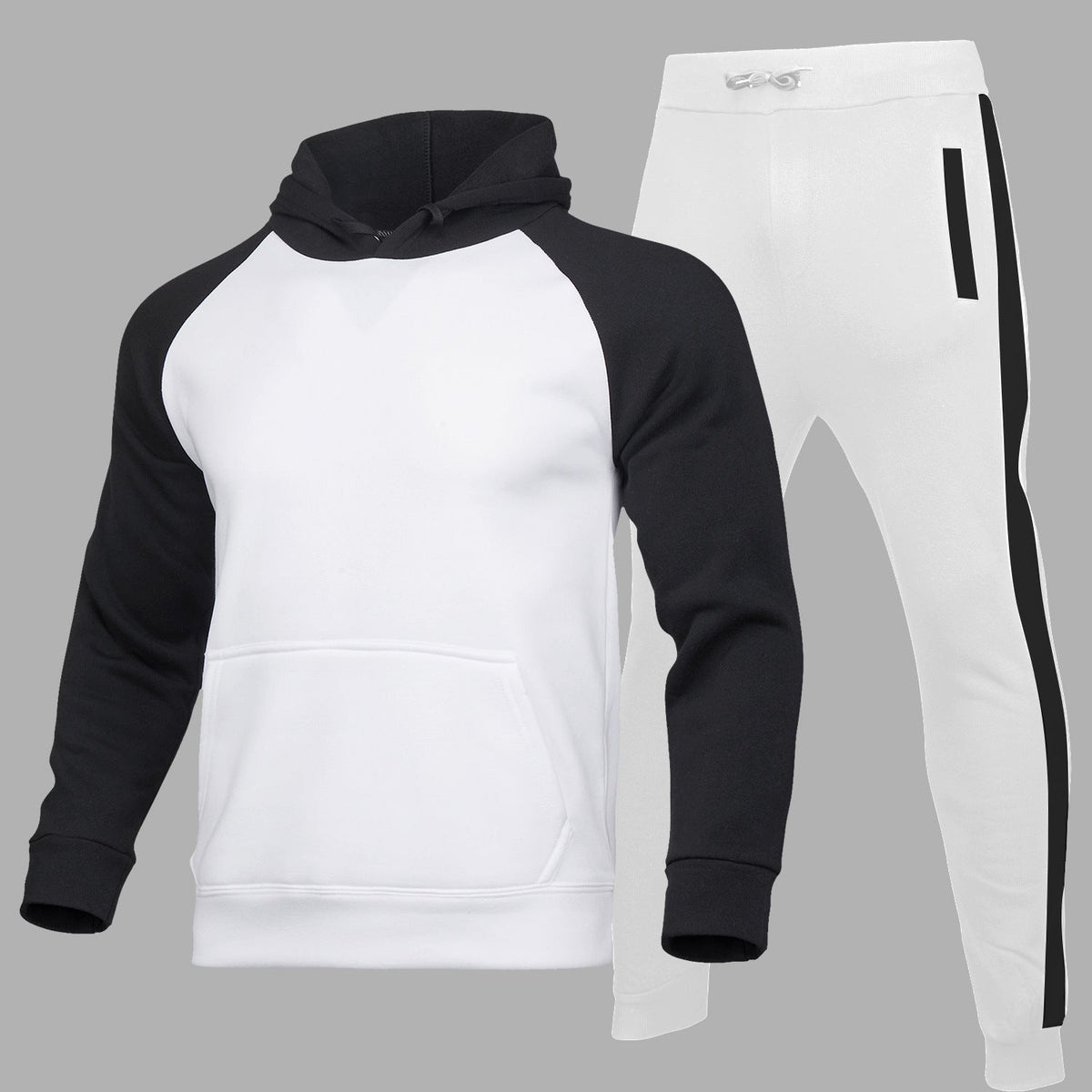 Męski Dres Dwuczęściowy – Bluza z Kapturem, Luźne Spodnie, Color Block
