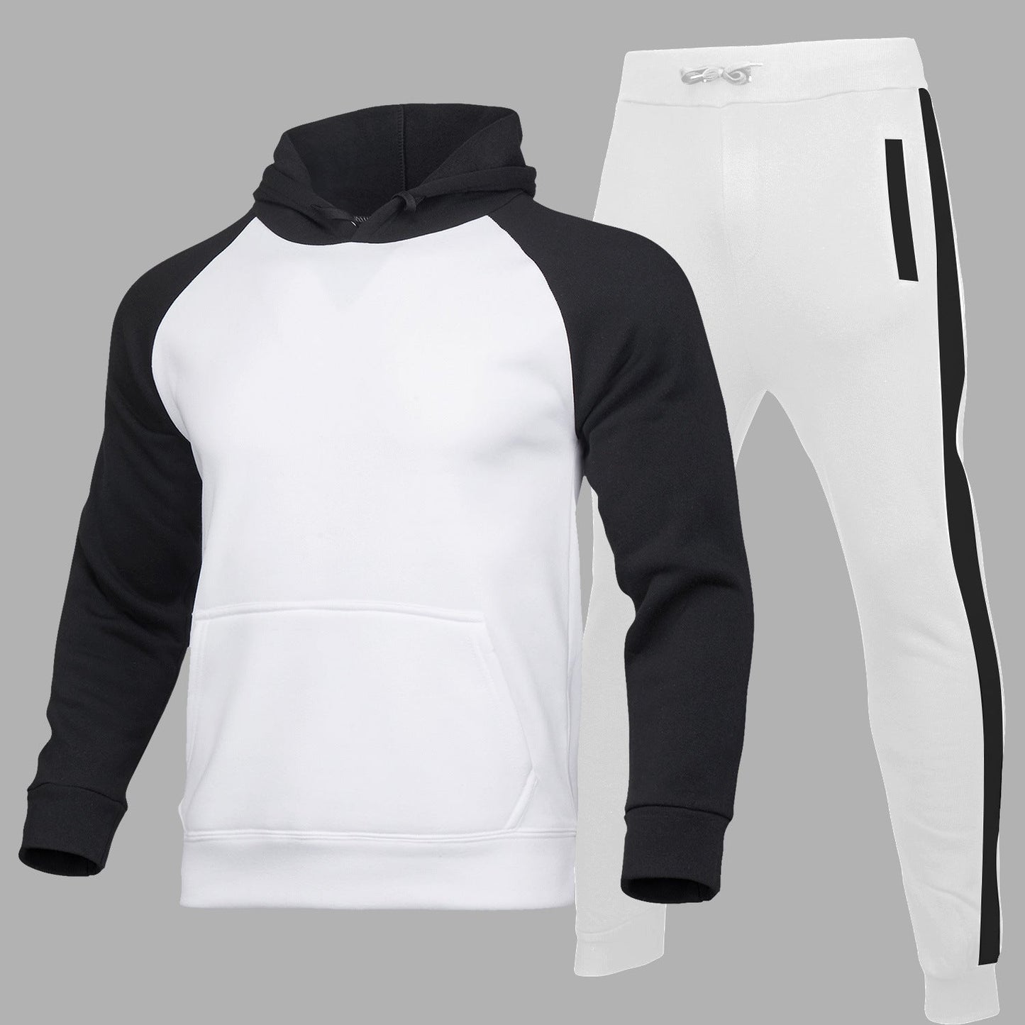Męski Dres Dwuczęściowy – Bluza z Kapturem, Luźne Spodnie, Color Block