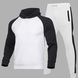 Męski Dres Dwuczęściowy – Bluza z Kapturem, Luźne Spodnie, Color Block