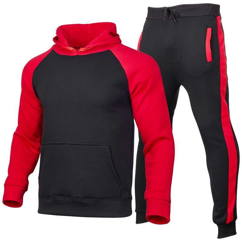 Męski Dres Dwuczęściowy – Bluza z Kapturem, Luźne Spodnie, Color Block