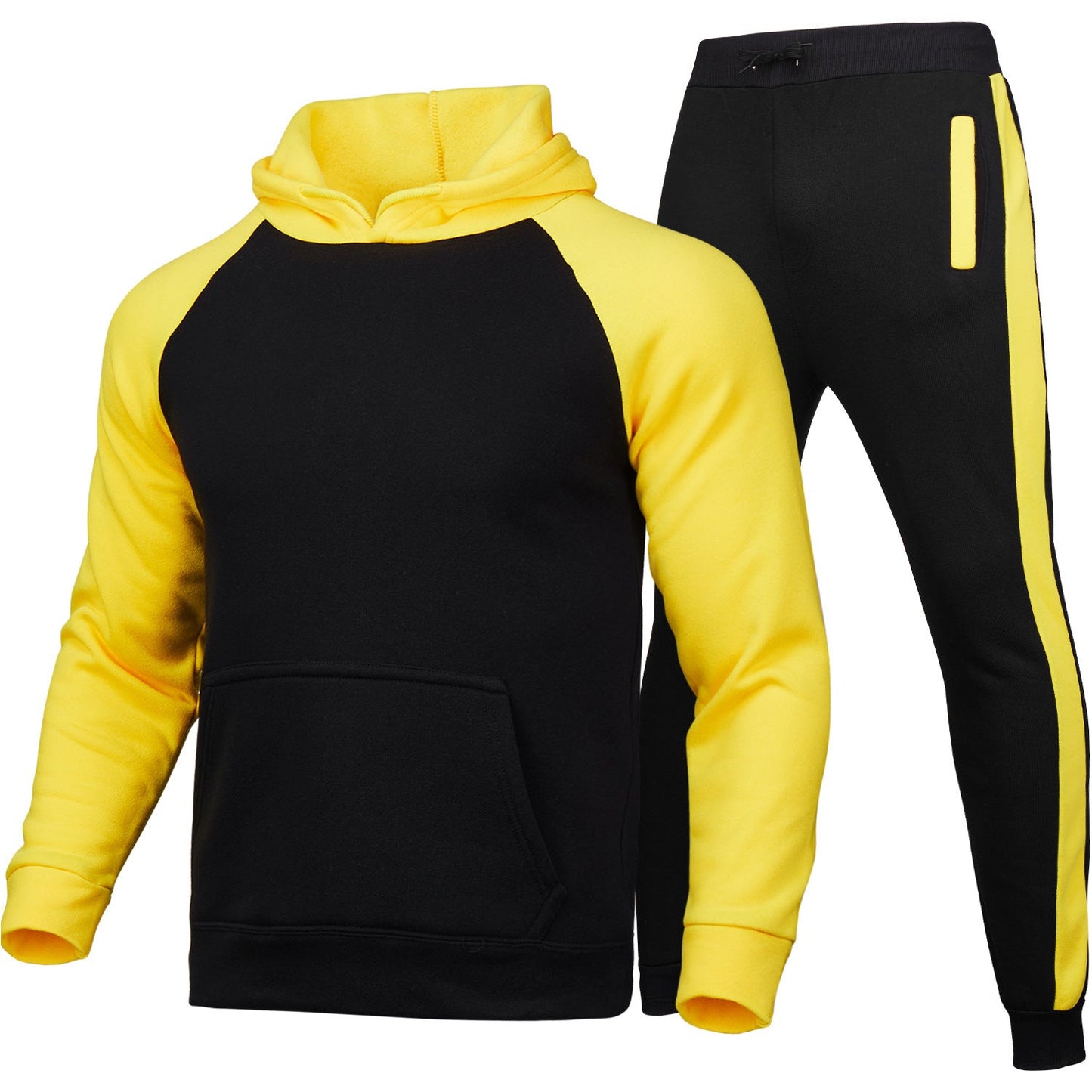 Męski Dres Dwuczęściowy – Bluza z Kapturem, Luźne Spodnie, Color Block