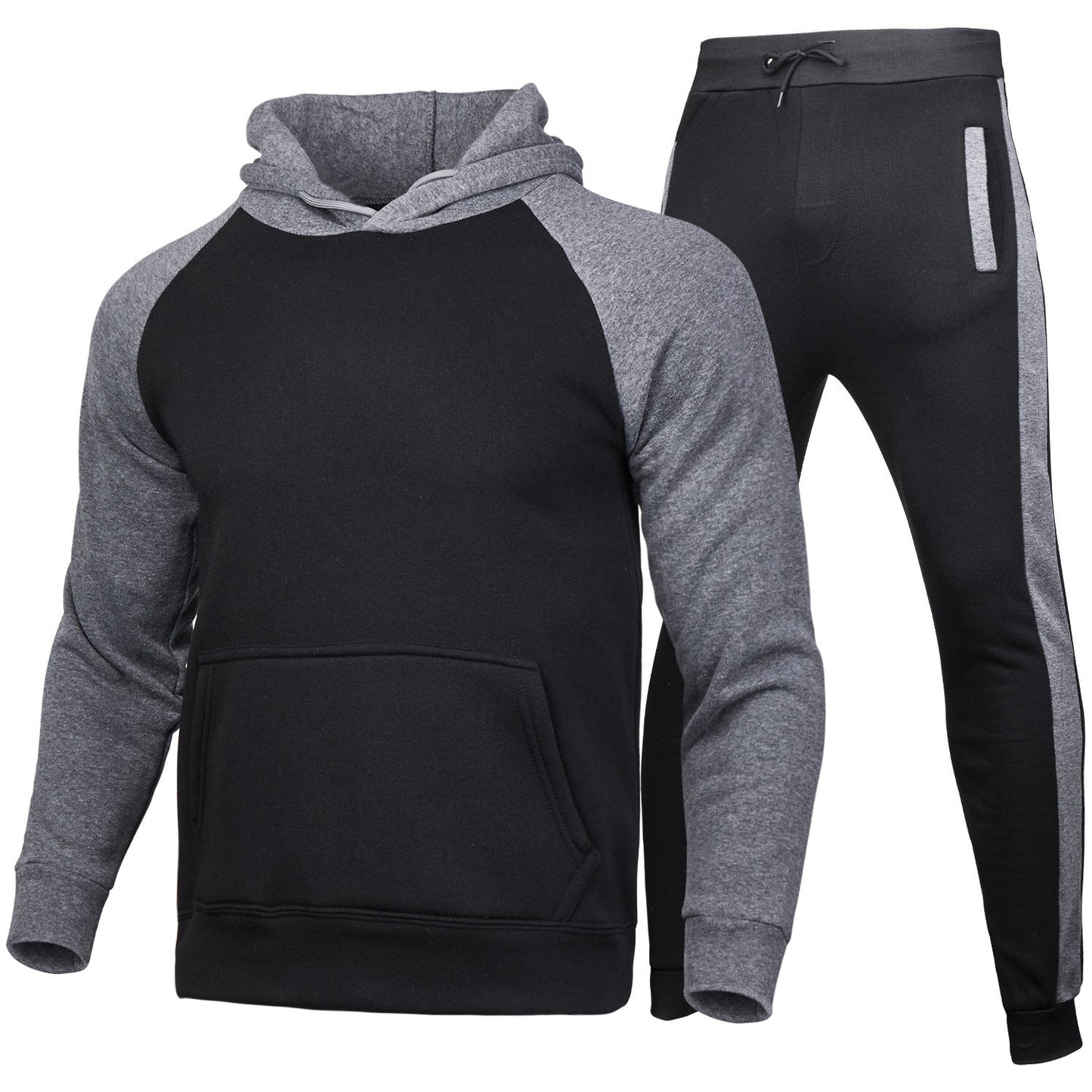 Męski Dres Dwuczęściowy – Bluza z Kapturem, Luźne Spodnie, Color Block