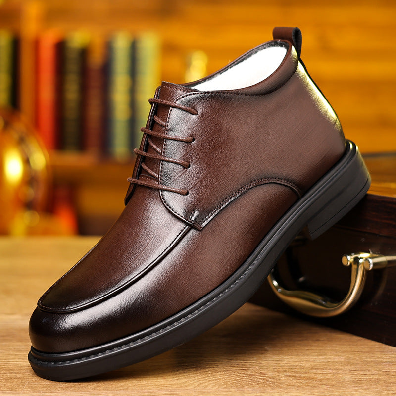 Męskie Zimowe Wysokie Buty Sznurowane z Podszewką Fleece Podeszwa Gumowa Kwadratowy Obcas