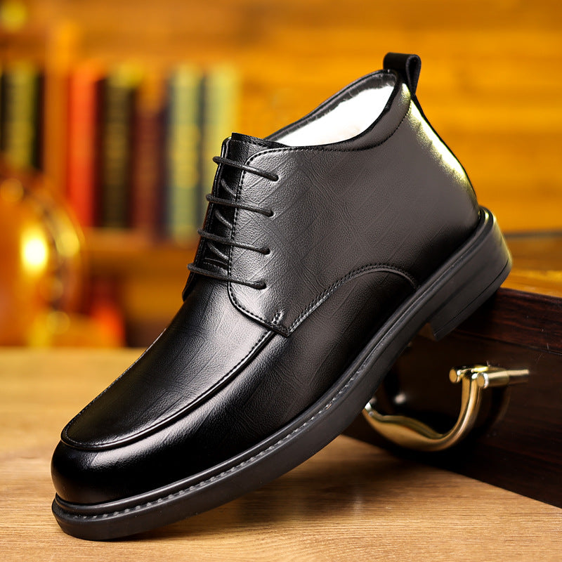 Męskie Zimowe Wysokie Buty Sznurowane z Podszewką Fleece Podeszwa Gumowa Kwadratowy Obcas