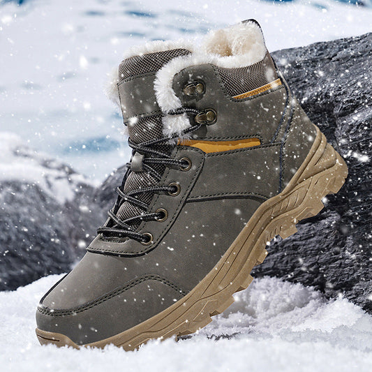 Męskie Zimowe Izolowane Buty Outdoorowe Podróżne Dwuwarstwowa Skóra Wołowa
