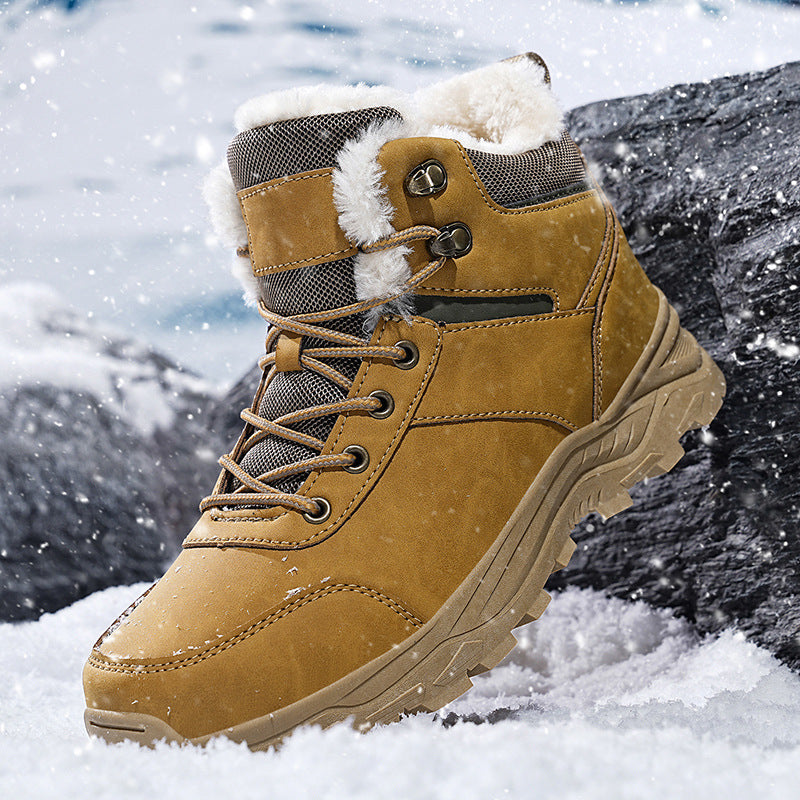 Męskie Zimowe Izolowane Buty Outdoorowe Podróżne Dwuwarstwowa Skóra Wołowa