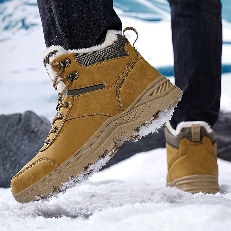 Męskie Zimowe Izolowane Buty Outdoorowe Podróżne Dwuwarstwowa Skóra Wołowa