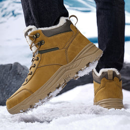 Męskie Zimowe Izolowane Buty Outdoorowe Podróżne Dwuwarstwowa Skóra Wołowa