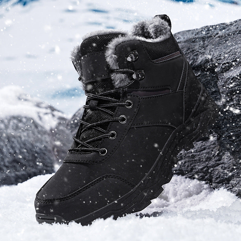 Męskie Zimowe Izolowane Buty Outdoorowe Podróżne Dwuwarstwowa Skóra Wołowa