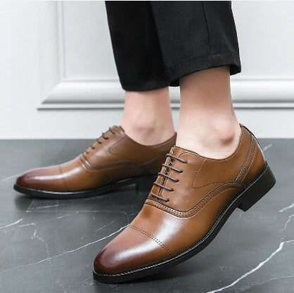Męskie buty wizytowe Oxford ze sznurowaniem, spiczasty nosek, gumowa podeszwa