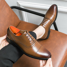 Męskie buty wizytowe Oxford ze sznurowaniem, spiczasty nosek, gumowa podeszwa