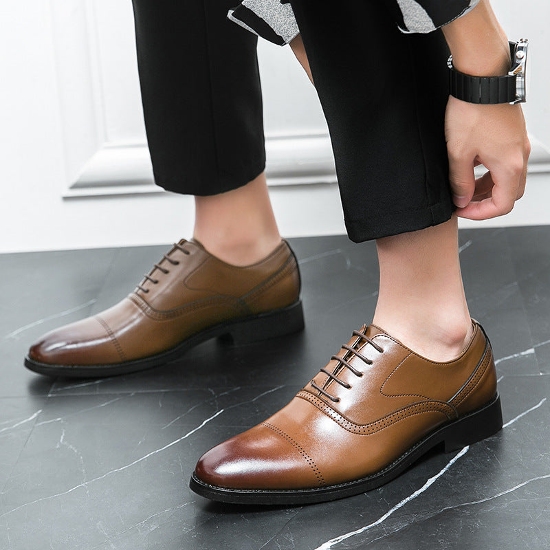 Męskie buty wizytowe Oxford ze sznurowaniem, spiczasty nosek, gumowa podeszwa