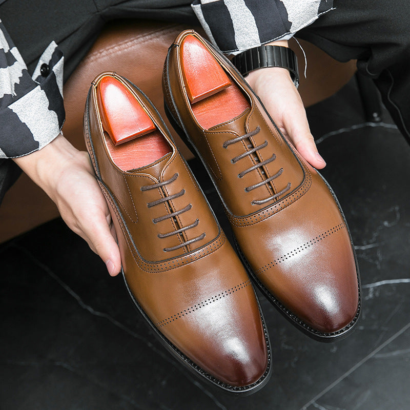 Męskie buty wizytowe Oxford ze sznurowaniem, spiczasty nosek, gumowa podeszwa