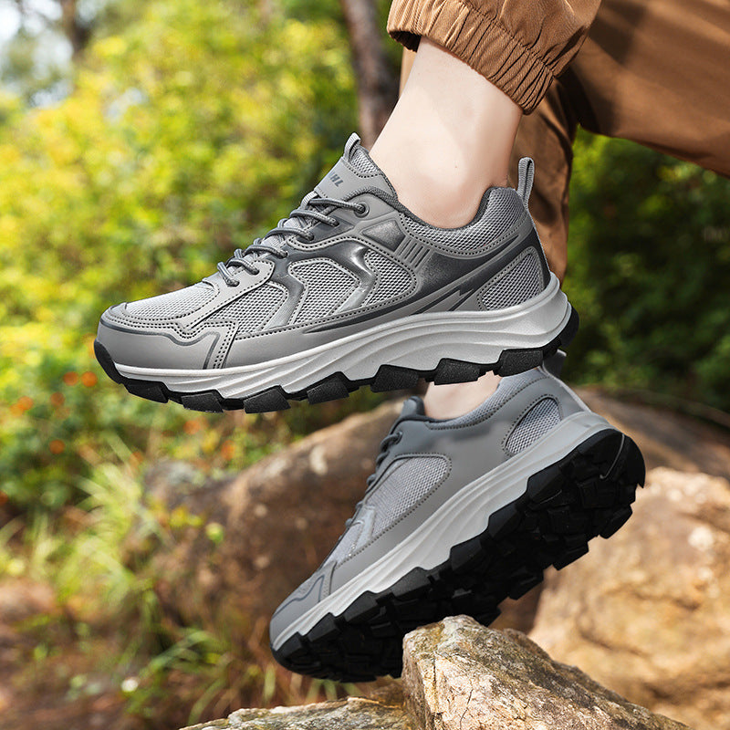 Męskie buty trekkingowe outdoor z oddychającą siateczką, sznurowaniem z przodu i gumową podeszwą