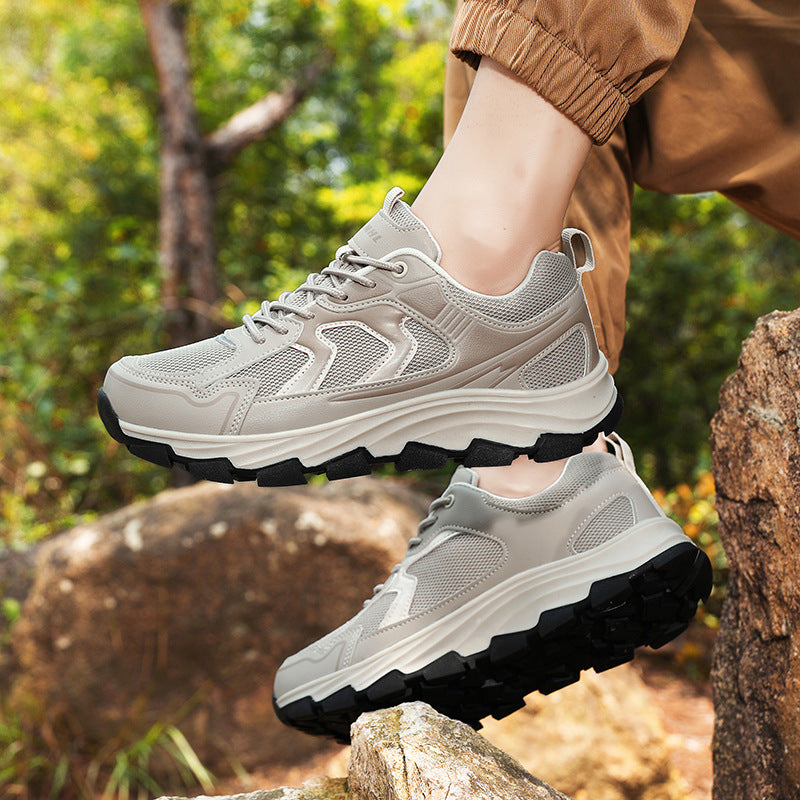 Męskie buty trekkingowe outdoor z oddychającą siateczką, sznurowaniem z przodu i gumową podeszwą