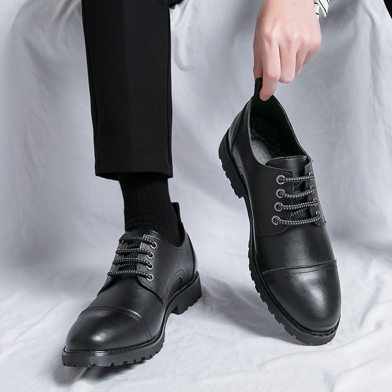 Męskie Buty Biznesowe Z Potrójnym Przeszyciem, ZaokrąGlony Nosek, Niska Cholewka, Gumowa Podeszwa