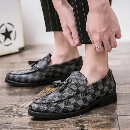 Męskie Buty Biznesowe w Kratę, Cholewka PU, Antypoślizgowa Gumowa Podeszwa, Niski Profil