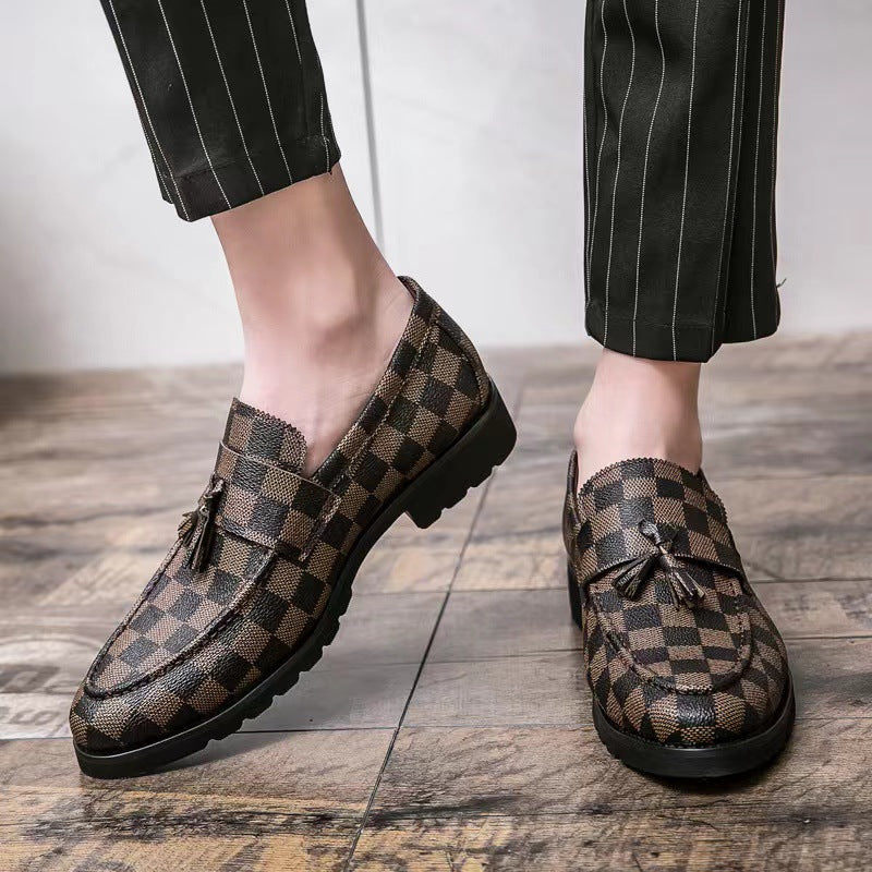 Męskie Buty Biznesowe w Kratę, Cholewka PU, Antypoślizgowa Gumowa Podeszwa, Niski Profil