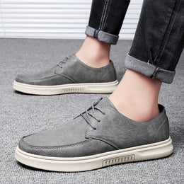 Męskie Buty Sznurowane z Ekoskóry Full-Grain, Gumowa Podeszwa